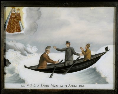 Barca nel mare agitato - ex-voto di Notre Dame de Laghet da Unknown artist