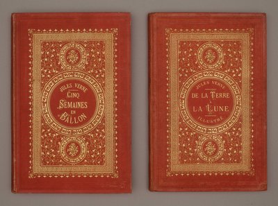 Copertina del libro "Cinque settimane in pallone" e "Dalla Terra alla Luna" di Jules Verne da Unknown artist