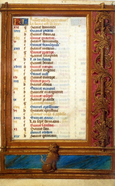 Calendario del mese di luglio con il segno del Leone - Miniatura del Medioevo: Richiedere permesso alla Biblioteca Municipale di Tolosa da Unknown artist