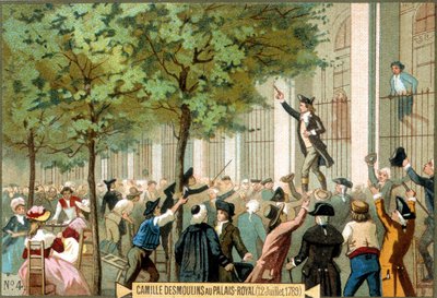 Camille Desmoulins al Palais Royal (12/07/1789). Cromolitografia del XIX secolo. - Rivoluzione Francese/Camille Desmoulins chiama all