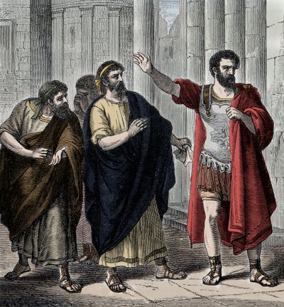 Camillo in esilio - Antichità Romana: Generale e statista Camillo (Marco Furio Camillo, 446-365 a.C.) in esilio per l