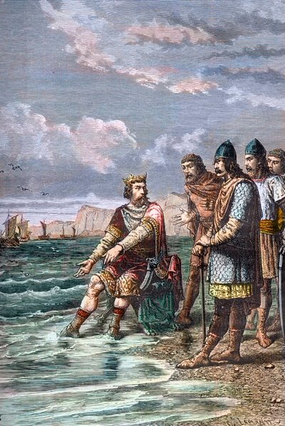 Canuto il Grande, convince i suoi cortigiani che non ha il potere di fermare la marea - Re Canuto II il Grande (Knud I il Grande) (circa 995-1035), Re d