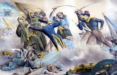 Cattura di Costantino in Algeria nel 1837 da parte del Maresciallo Valée. Litografia a colori del XIX secolo. da Unknown artist