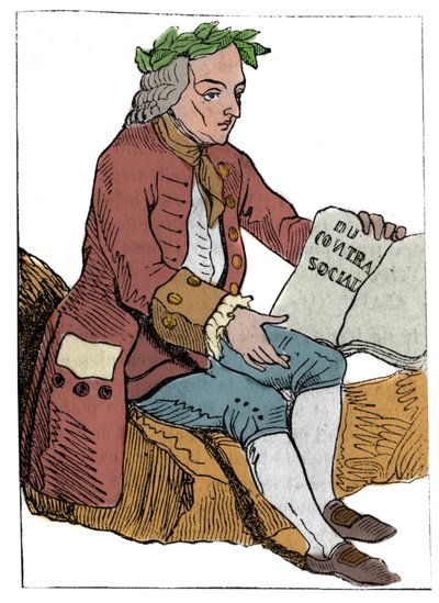 Carta da gioco della Repubblica Francese (1793) pubblicata nella Convenzione Nazionale il 21/09/1792, dopo la caduta dei Regni: il personaggio del filosofo sotto i tratti di Jean-Jacques Rousseau "al contratto sociale" (1712-1778) da Unknown artist