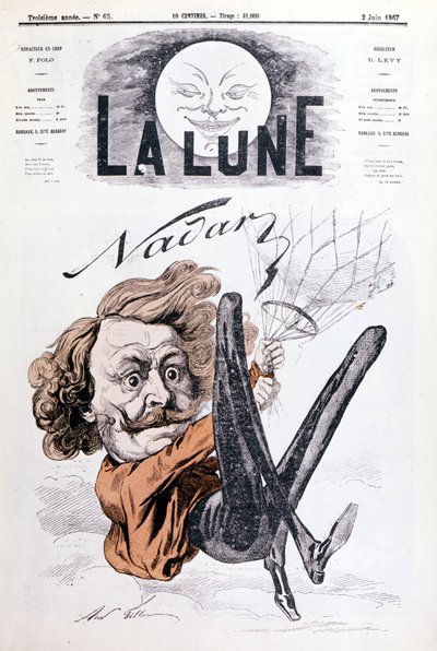 Caricatura di Nadar (1820-1910) aeronauta. Copertina di "La Luna" del 2/06/1867 da Unknown artist