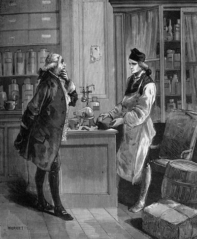 Carl William (Guillaume) Scheele (1742 -1788), chimico svedese nel suo laboratorio con Tobern Bergmann 1735-1784 chimico da Unknown artist