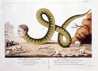 Cartone animato su Napoleone I rappresentato come un serpente. Serpente d