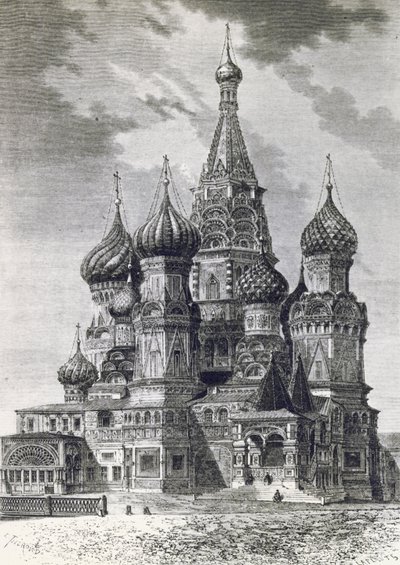 Cattedrale della Protezione della Santissima Theotokos sul Fossato o Cattedrale di San Basilio sulla Piazza Rossa a Mosca, Russia, incisione da Free Russia da Unknown artist