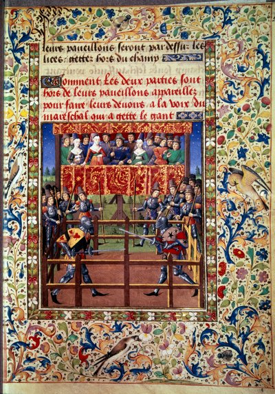 Cerimonie e ordinanze come pegno di battaglia: duello in campo chiuso tra due cavalieri. Miniatura da un manoscritto di Jean de Rolin (XV secolo) 1460 Parigi, B.N. da Unknown artist