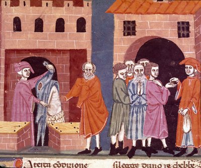 Carità nel Medioevo: assistenza pubblica (miniatura della scuola fiorentina, inizio XIV secolo) da Unknown artist
