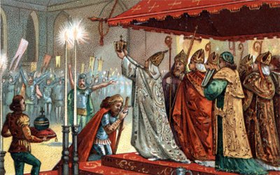 Carlo Magno (742-814) incoronato da Papa Leone III (c750-816) alla basilica di San Pietro a Roma il 25 dicembre 800 - Sacra (Incoronazione) di Carlo Magno (742-814) nel 800 da Papa Leone III. da Unknown artist
