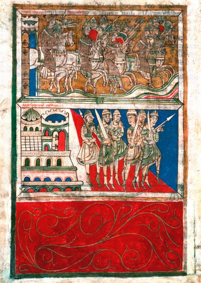 Carlo Magno e i suoi cavalieri lasciano Aquisgrana e vanno a Santiago de Compostela (miniatura dal Codex Calixtinus) da Unknown artist