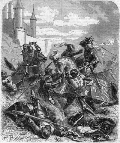 Carlo il Temerario, duca di Borgogna (1433-1477) alla battaglia di Montlhéry nel 1465. Incisione del XIX secolo da Unknown artist