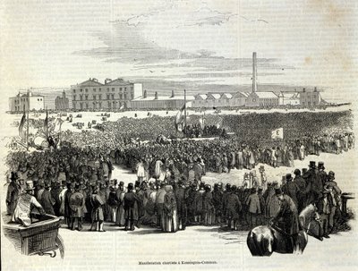 Dimostrazione cartista a Kennington Common: è un movimento politico operaio precursore del socialismo, Incisione del 1848 da Unknown artist