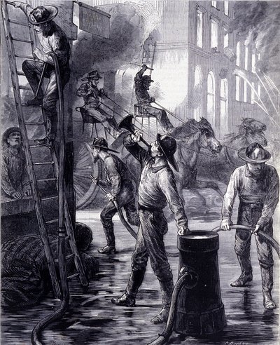 Brigata dei vigili del fuoco di Chicago in azione, Stati Uniti. XIX secolo da Unknown artist