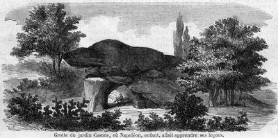 Infanzia di Napoleone I: vista della grotta del giardino Casone in Corsica dove Napoleone (1769-1821) andava a studiare. Incisione del XIX secolo da Unknown artist