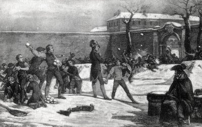 Infanzia di Napoleone I Bonaparte (1769 - 1821) alla scuola militare di Brienne le Chateau (Aube) nel 1782: Napoleone in mezzo a una battaglia di palle di neve tra bambini da Unknown artist