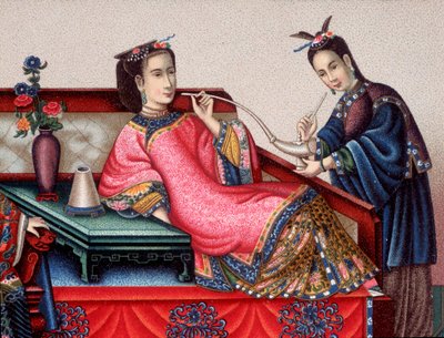 Aristocratico cinese seduto che fuma oppio - inizio XIX secolo da Unknown artist