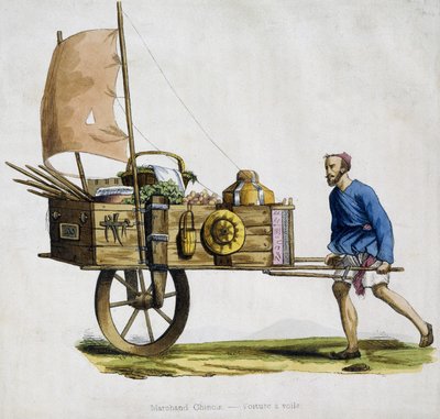 Mercante cinese e il suo carretto a vela da Unknown artist