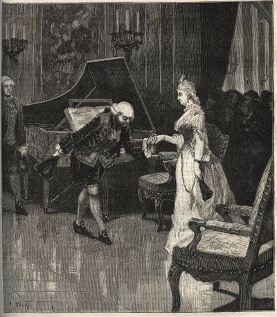 Christoph Willibald Gluck davanti alla regina Maria Antonietta a Trianon - Christoph Willibald Gluck (1714-1787), compositore tedesco che suona davanti alla regina Maria Antonietta a Trianon - incisione in 