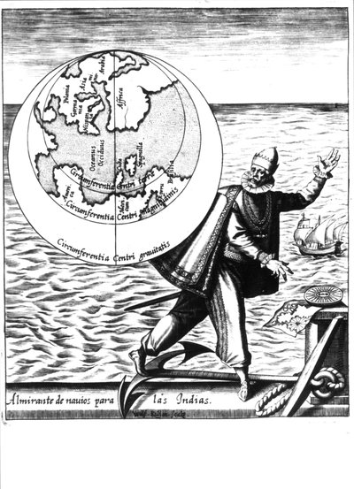 Cristoforo Colombo in "Nova Tipus Transacto Navigatio Novi Orbi" di Philoponus Honorius da Unknown artist