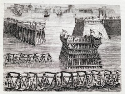 Castello di Argencourt e ingresso alla diga di La Rochelle (assedio di La Rochelle) da Unknown artist