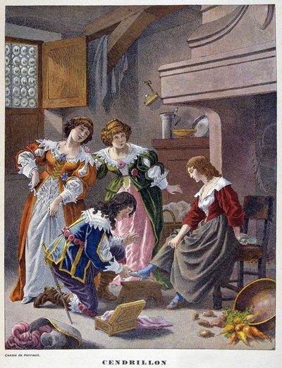 Cenerentola prova la scarpetta di vetro - in "I racconti di Perrault" da Unknown artist