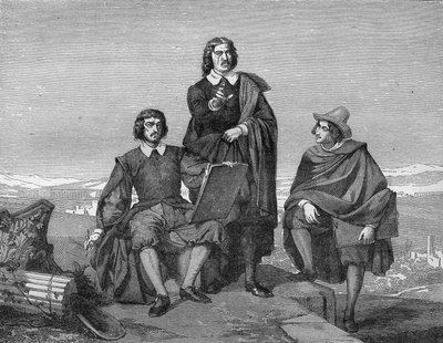 Claude Lorrain, Nicolas Poussin e Gaspard Dughet (il Guaspre Poussin) nella regione romana. Incisione del XIX secolo. da Unknown artist