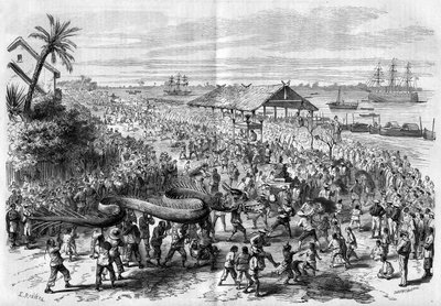 Cocincina: processione annuale del drago organizzata dalla congregazione di Saigon nel 1865 da Unknown artist