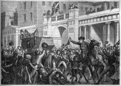 Il colonnello Alexandre Jacques Bernard Law Marchese di Lauriston è trasportato in trionfo dal popolo di Londra nel 1801 - Alexandre Jacques Bernard Law de Lauriston (1768-1828) generale francese, ambasciatore a Londra, la sua carrozza è trainata dai londi da Unknown artist