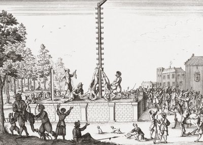 Cadaveri di Johan e Cornelis de Witt appesi alla forca. da Unknown artist