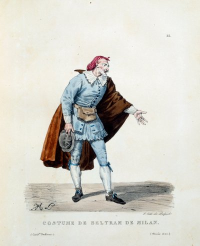 Costume di Niccolò Barbieri, detto Beltrame di Milano (morto nel 1641) nel 1600. Costume della commedia italiana (commedia dell