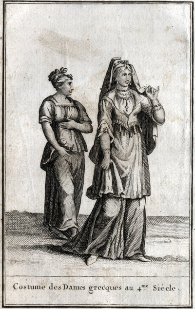 Costume delle dame greche nel IV secolo. Incisione in 