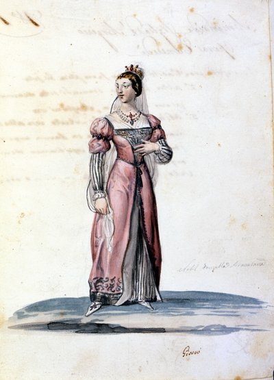 Costume di giovane nobildonna di Siracusa disegnato da Gironi per l