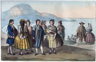 Costumi del popolo di Concepcion, Cile - incisione da 