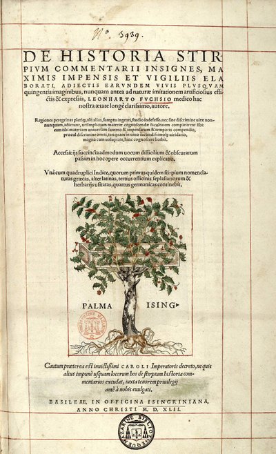 Pagina di copertina "De Historia Stirpium commentarii badges..." di Leonhart Fuchs da Unknown artist