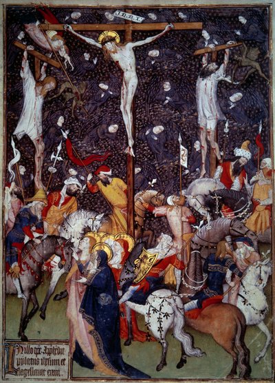 Crocifissione. Angeli neri volano intorno ai corpi dei condannati da Unknown artist