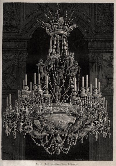 Lampadario di cristallo dalla fabbrica di Baccarat - incisione in 