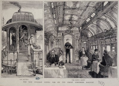 Cucina e ristorante di un vagone Pullman - incisione da Unknown artist