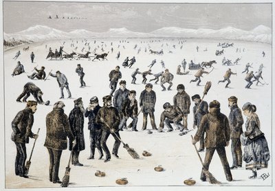Curling su un lago ghiacciato vicino a Halifax, Nuova Scozia - in "Sketches of canadian sports and pastimes" di Lieut. Henry Buckton Laurence da Unknown artist