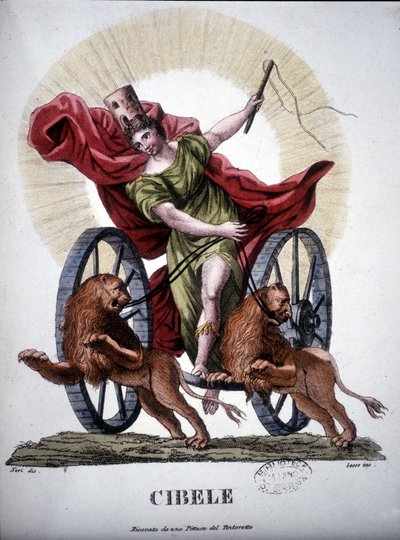 Cibele, divinità che personifica il potere riproduttivo della Natura - in "Dizionario mitologico", incisione del XIX secolo dopo un dipinto di Tintoretto, Biblioteca di Brera, Milano. da Unknown artist