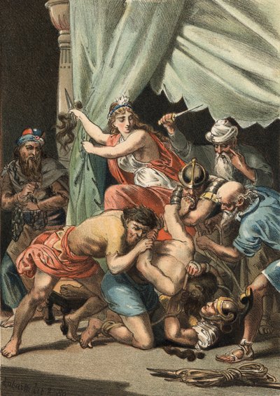 Dalila taglia i capelli di Sansone per renderlo vulnerabile e consegnarlo ai Filistei da Unknown artist