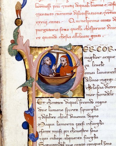 Dante Alighieri: Divina Commedia incipit del Purgatorio. Dante e Virgilio. Manoscritto del XIV secolo. Milano, Biblioteca Trivulziana da Unknown artist