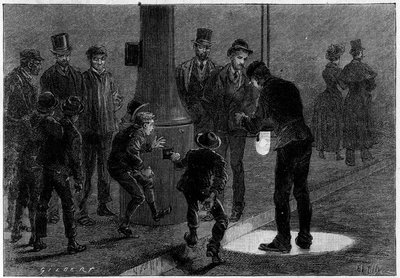 Morte per elettricità: elettrificazione con riverberi elettrici a Place du Carrousel, a Parigi. Incisione in "La Nature: revue des sciences et de leurs applicazioni aux arts et a l