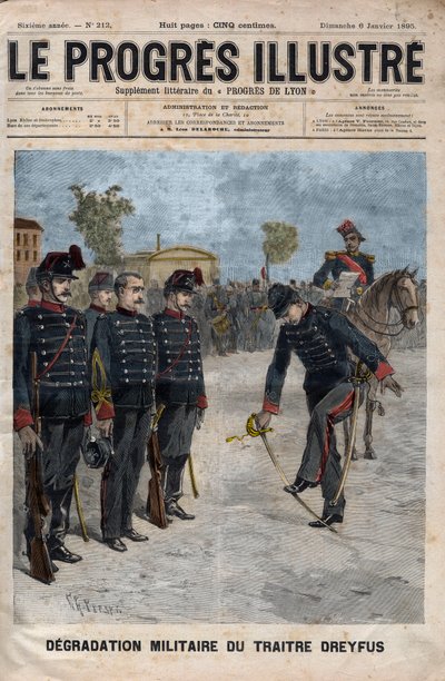 Degradazione di Alfred Dreyfus - Caso Dreyfus: La degradazione di Alfred Dreyfus nel cortile della Scuola Militare, Parigi, 5 gennaio 1895 - Incisione in "Il progresso illustrato" del 1895 da Unknown artist