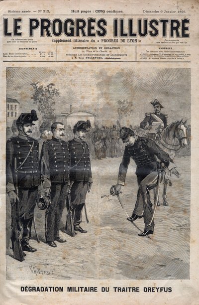 Degradazione di Alfred Dreyfus - Caso Dreyfus: La degradazione di Alfred Dreyfus nel cortile della Scuola Militare, Parigi, 5 gennaio 1895 - Incisione in 