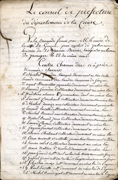 Deliberazione del Consiglio di Prefettura di Guéret (Creuse) del 23 aprile 1823 da Unknown artist