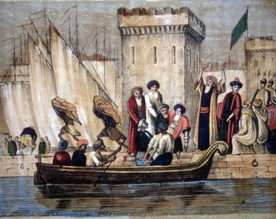Partenza dei Mori di Algeri, a seguito della colonizzazione francese, un anziano o malato viene caricato su una barca. XIX secolo da Unknown artist