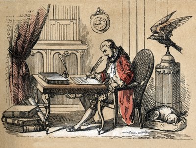 Descrizione dei diversi prodotti e usi della carta: ritratto di Georges Louis Leclerc, Conte di Buffon, naturalista e scrittore che scrive la sua Storia Naturale da Unknown artist