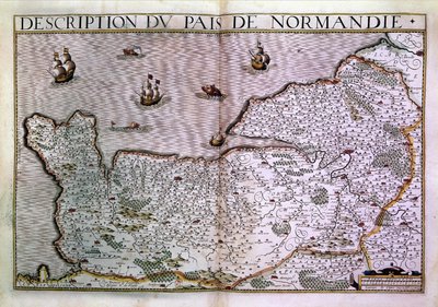 Descrizione del paese di Normandia. Mappa della regione della Normandia nel 1620. da Unknown artist